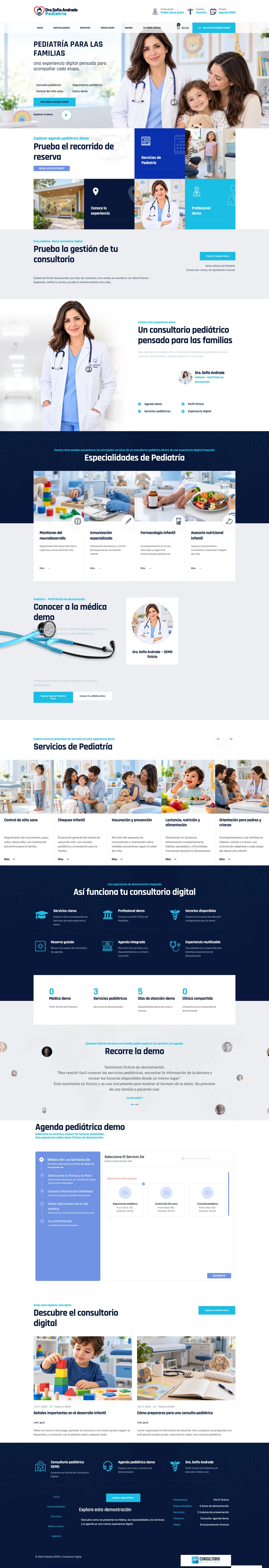 Modelo web de Pediatría de la Dra. Sofía Andrade, perfil ficticio de demostración